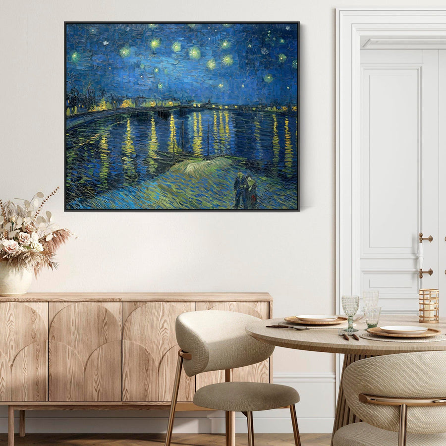 Large Vincent Van Gogh Framed Canvas Print of Starry Night over the Rhone Landscape Famous Painting