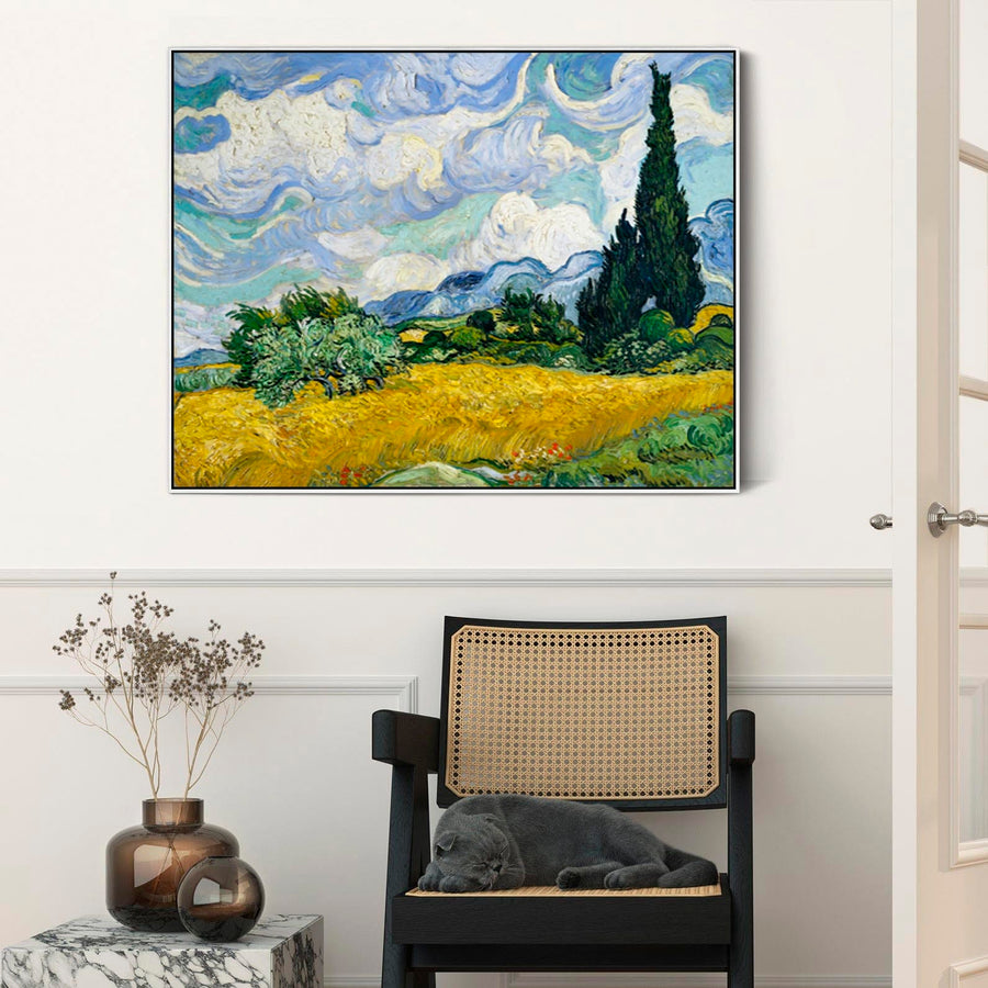 Large Vincent Van Gogh Wall Art Framed Canvas Print of Wheatfield Painting