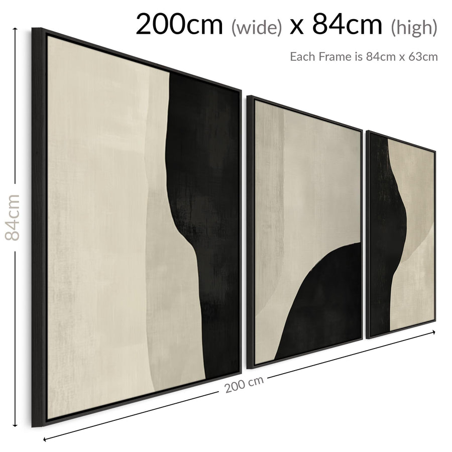 Set of 3 Framed Abstract Prints on Canvas Neutral Cream Black Trio Artwork