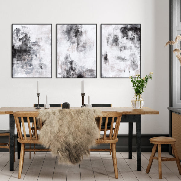 Extra Large Wall Art - Set of 3 - Black White Framed Abstract - 2094 - XL 200cm