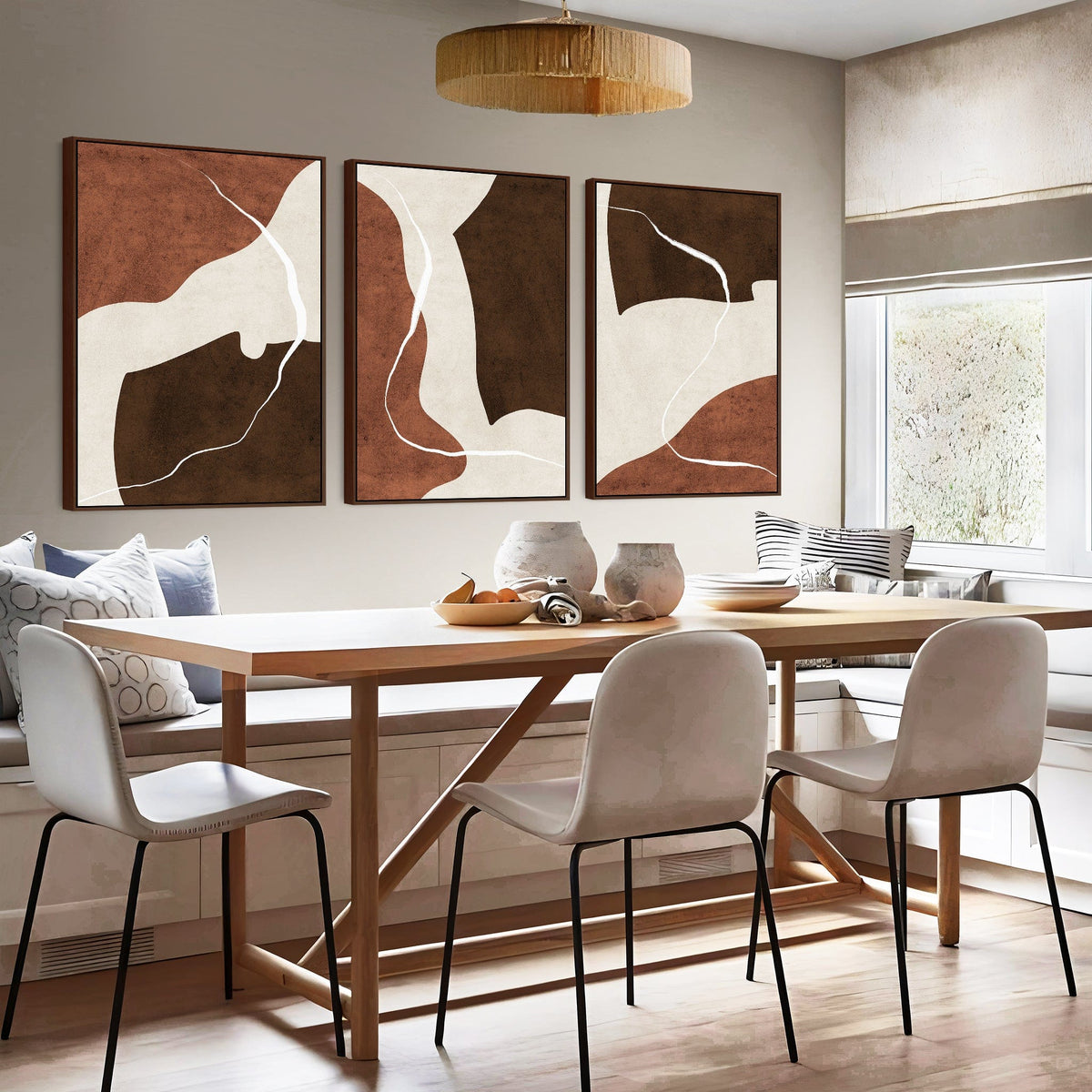 Extra Large Set of 3 Framed Wall Art for Living Room - Abstract Brown ...