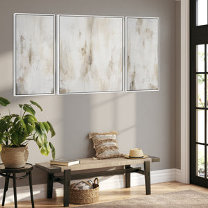 Large Framed Neutral Wall Art Canvas for Living Room - Abstract Set of 3 - 212cm Wide