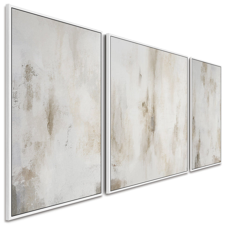 Large Framed Neutral Wall Art Canvas for Living Room - Abstract Set of 3 - 212cm Wide