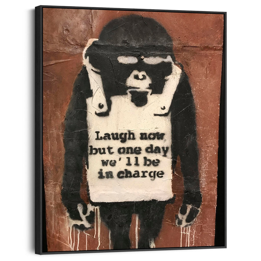 Large Banksy Framed Canvas Wall Art Print - Laugh Now (Monkey)