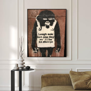 Large Banksy Framed Canvas Wall Art Print - Laugh Now (Monkey)