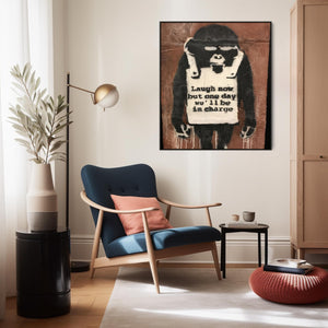 Large Banksy Framed Canvas Wall Art Print - Laugh Now (Monkey)