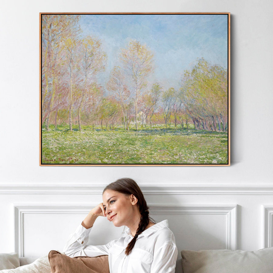 Large Green Claude Monet Landscape Wall Art Framed Canvas Print of Spring in Giverny Painting