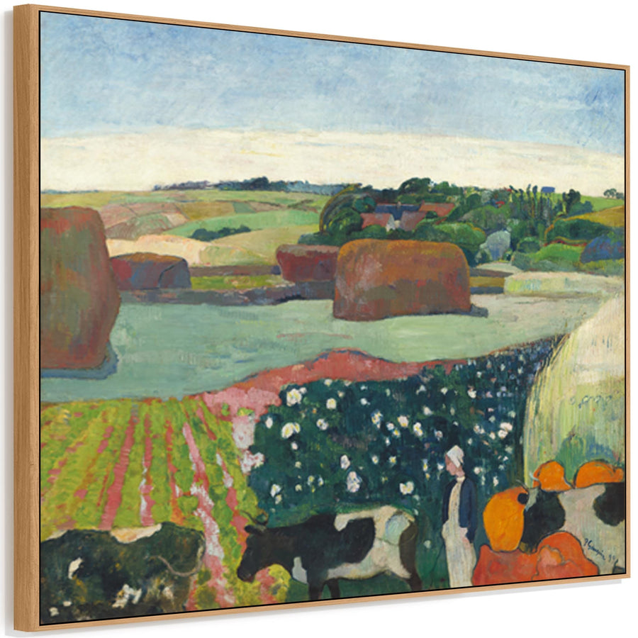 Large Paul Gauguin Framed Canvas Print of Landscape of Haystacks in Brittany Painting