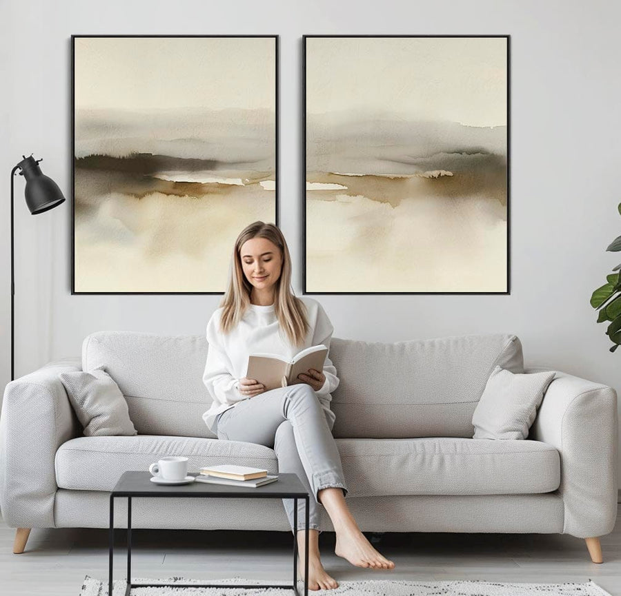 Modern Living Room Wall Art - Abstract Sage Neutral Lounge Artwork