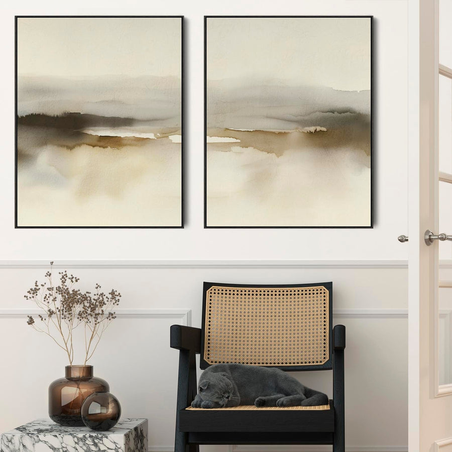 Modern Living Room Wall Art - Abstract Sage Neutral Lounge Artwork