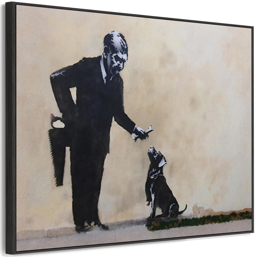 Large Banksy Framed Canvas Art Print - Man with Dog