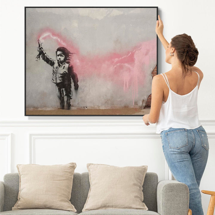 Large Banksy Framed Canvas Art Print - Migrant_Child - FFob-2484-B-L