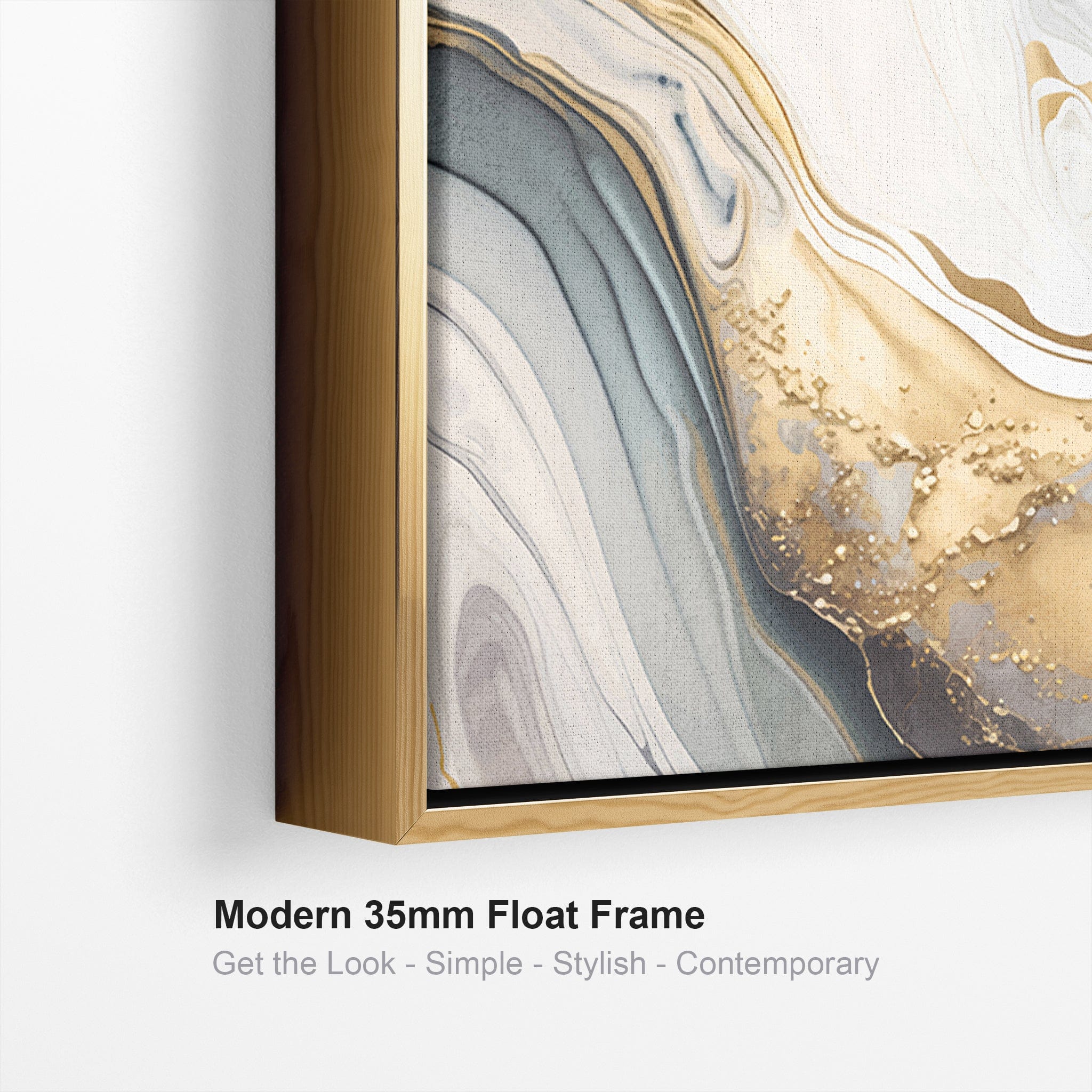 Large Modern Grey Gold Abstract Wall Art for Living Room - Framed Set