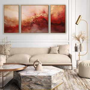 Large Red Gold Framed Abstract Canvas Wall Art - Set of 3 XXL - 212cm Wide