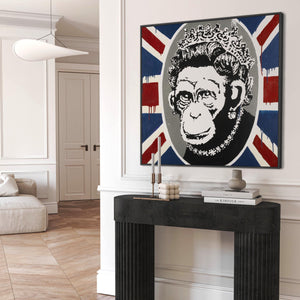 Large Banksy Framed Canvas Art Print - Monkey Queen