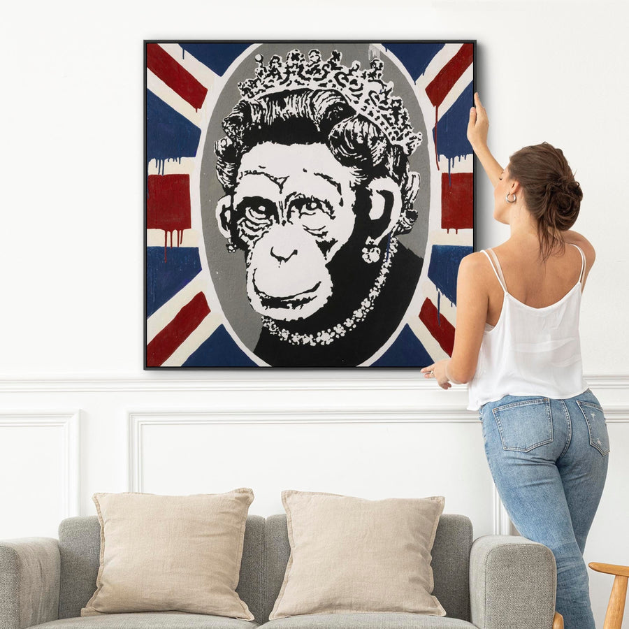 Large Banksy Framed Canvas Art Print - Monkey Queen