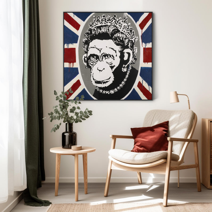 Large Banksy Framed Canvas Art Print - Monkey Queen