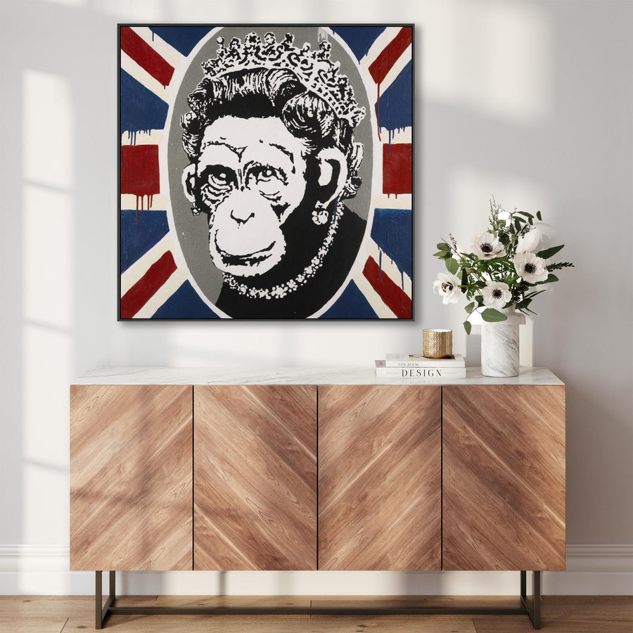 Large Banksy Framed Canvas Art Print - Monkey Queen