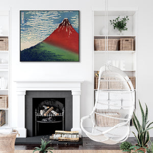 Japanese Mount Fuji Red Wall Art Framed Canvas Print by Katsushika Hokusai