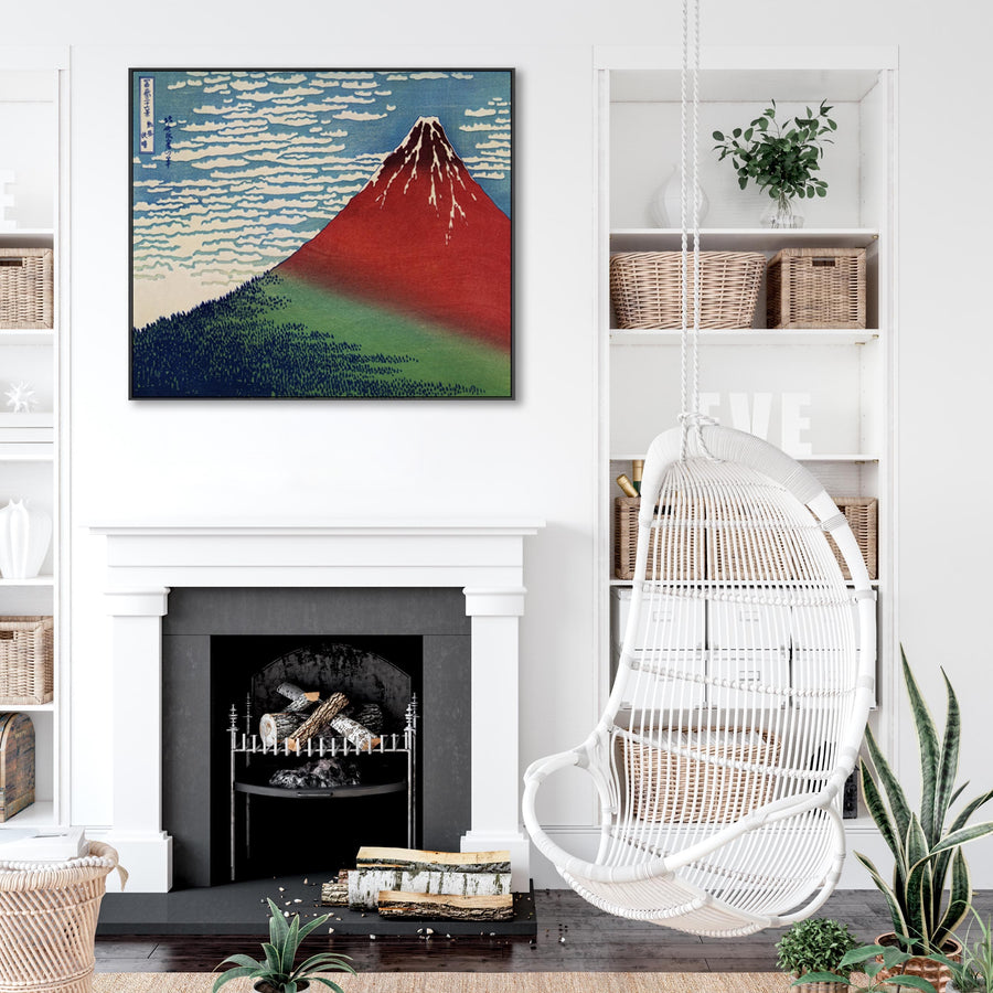 Japanese Mount Fuji Red Wall Art Framed Canvas Print by Katsushika Hokusai