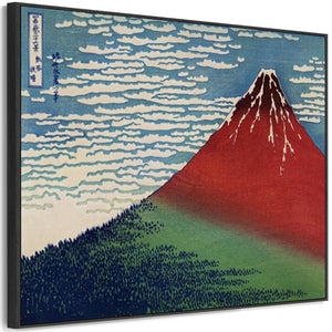 Japanese Mount Fuji Red Wall Art Framed Canvas Print by Katsushika Hokusai