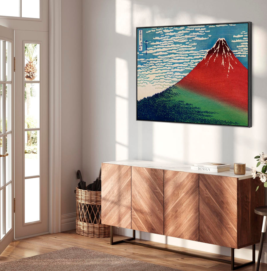 Japanese Mount Fuji Red Wall Art Framed Canvas Print by Katsushika Hokusai