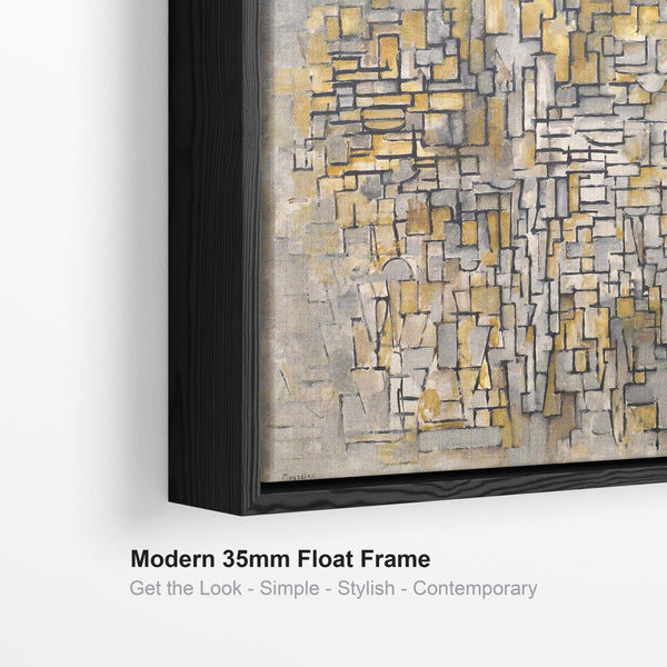 Large Yellow Grey Modern Framed Abstract Canvas - Piet Mondrian