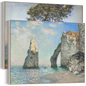 Extra Large Claude Monet Pair of Blue Beach Wall Art Framed Canvas Pictures - Set of 2