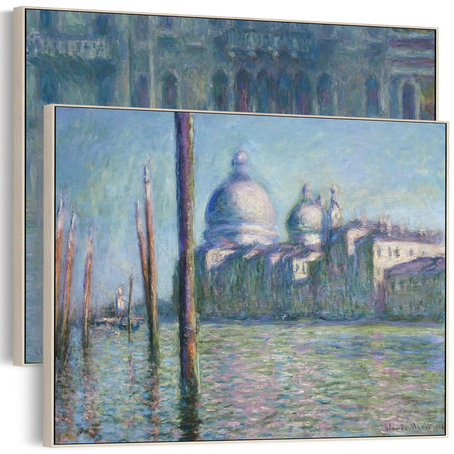 Extra Large Claude Monet Venice Pair of Blue Wall Art Framed Canvas Impressionist Pictures - Set of 2