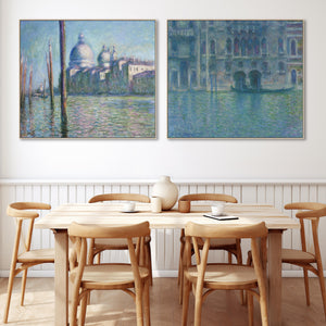 Extra Large Claude Monet Venice Pair of Blue Wall Art Framed Canvas Impressionist Pictures - Set of 2