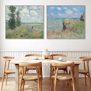 Extra Large Claude Monet Summer Landscape Scene Pair of Wall Art Framed Canvas Impressionist Pictures - Set of 2