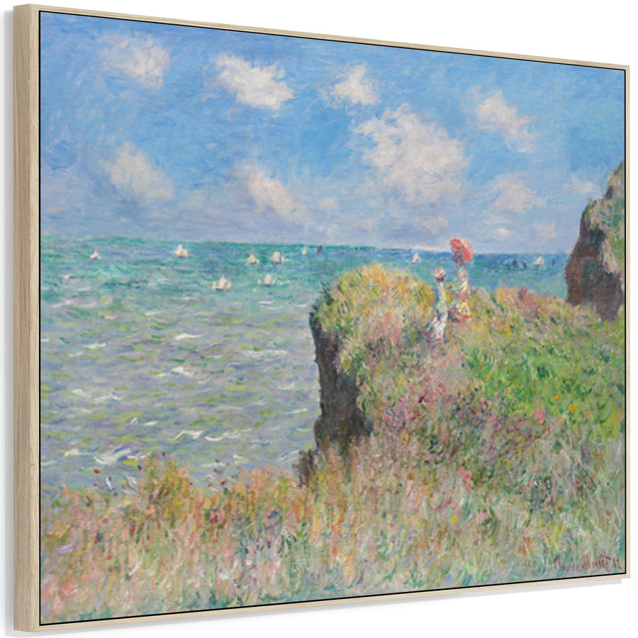 Large Claude Monet Framed Canvas Print of Cliff Walk at Pourville Landscape Painting