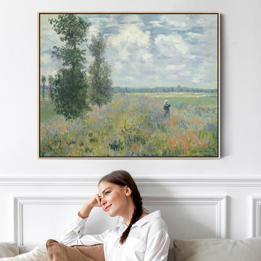 Claude Monet Wall Art Framed Canvas Print of Poppy Fields near Argenteuil Painting