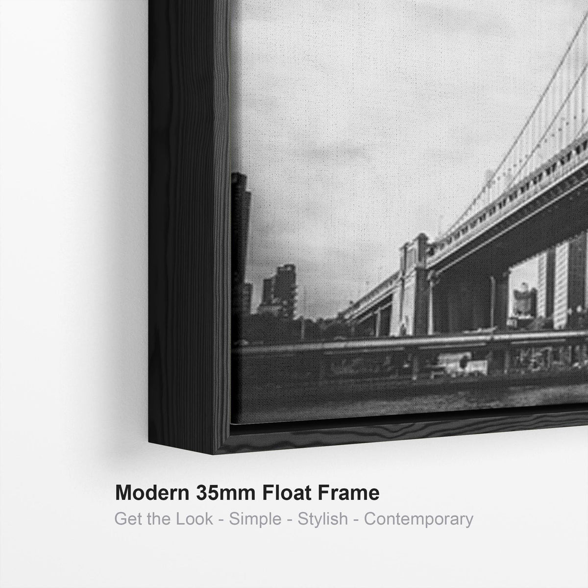 New York Framed Canvas Wall Art - Black White Brooklyn Bridge ...