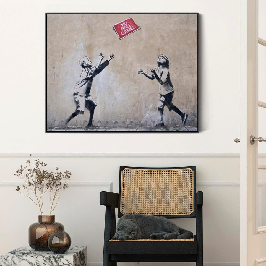 Large Banksy Framed Canvas Art Print - No Ball Games