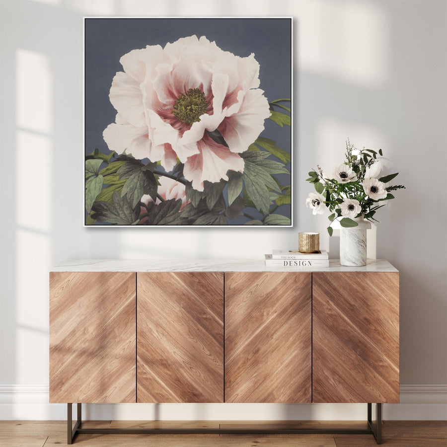 Japanese Pink Floral Wall Art Framed Canvas Print by Ogawa Kazumasa - 100cm x 100cm