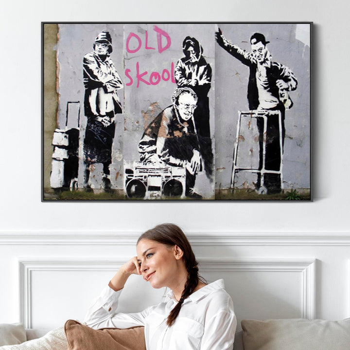 Large Banksy Framed Canvas Art Print - Old Skool - FF2452-B-L