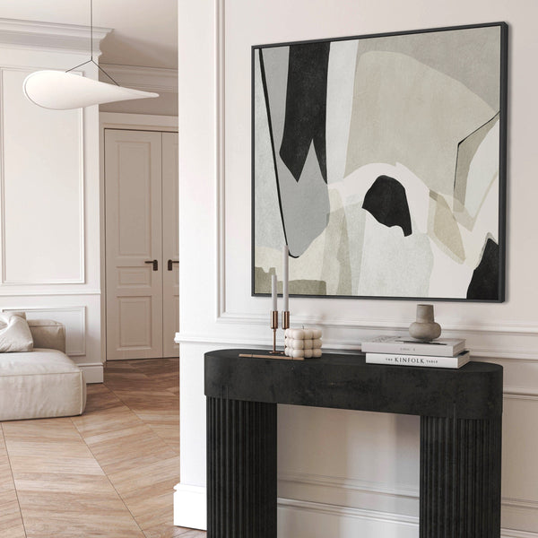 Large Sage Neutral Framed Wall Art - Abstract Canvas for Living Room