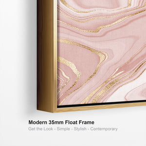 Large Pink Gold Modern Framed Canvas Wall Art - Abstract Set of 3 Pictures - 212cm Wide