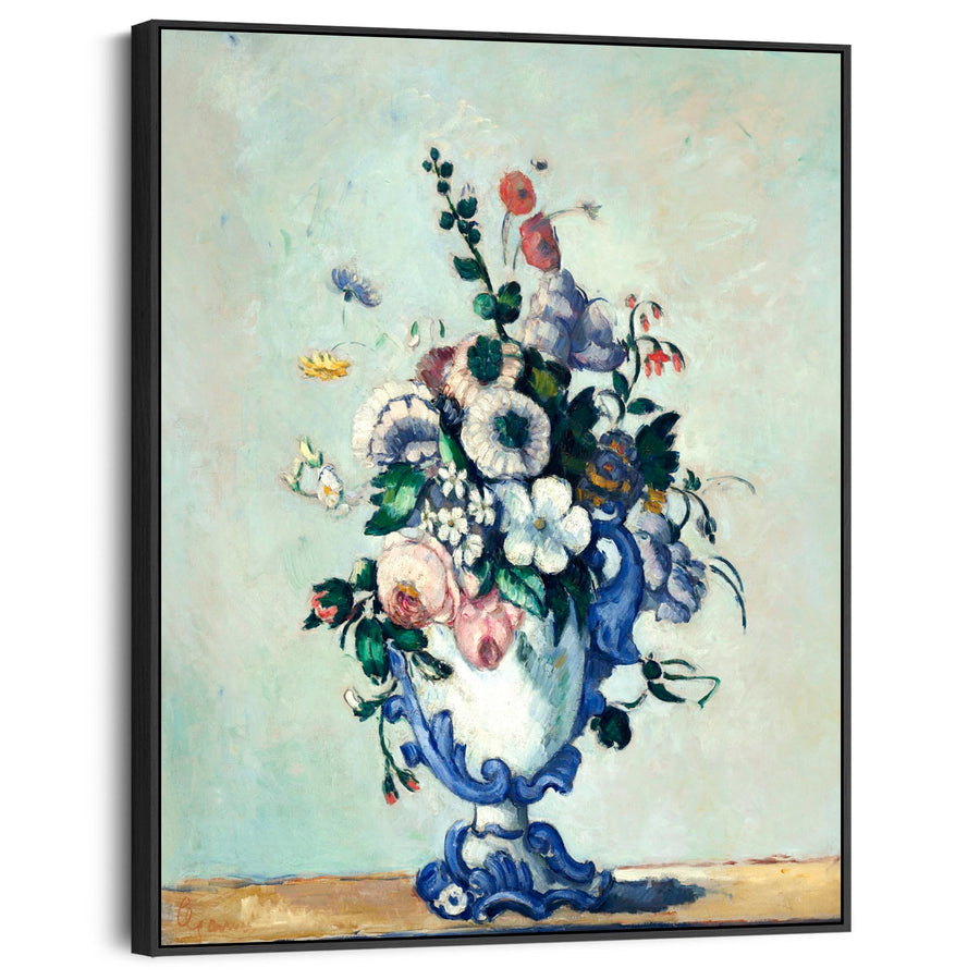 Paul Cezanne Framed Floral Wall Art Print - Rococo Vase of Flowers - on Canvas