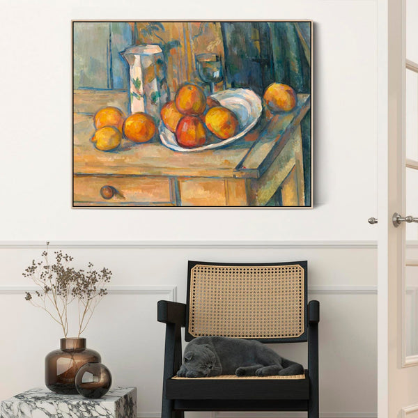 Paul Cezanne Still Life Kitchen Wall Art Framed Canvas Print of Milk Jug and Fruit Famous Painting