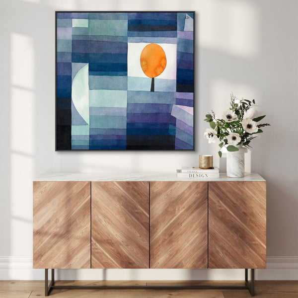 Large Paul Klee Abstract Canvas in Blue Orange - Framed Print Harbinger of Autumn