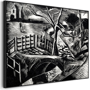 Paul Nash Framed Black White Art Print - Dyke by the Road - on Canvas