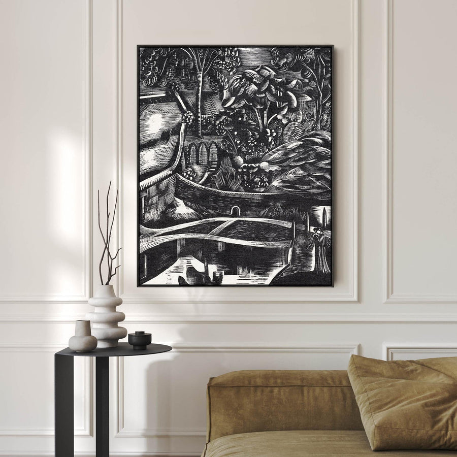 Paul Nash Framed Black White Wall Art Print - Hanging Garden - on Canvas