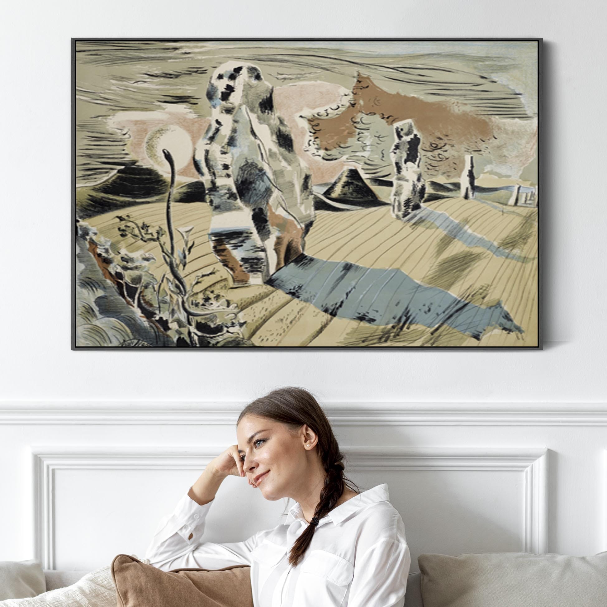 Paul Nash Framed Sage Green Art Print Avebury on Canvas