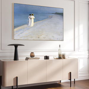 Large Beach Scene Wall Art Framed Canvas Print of Summer Evening Skaagen by Peder Severin Kroyer