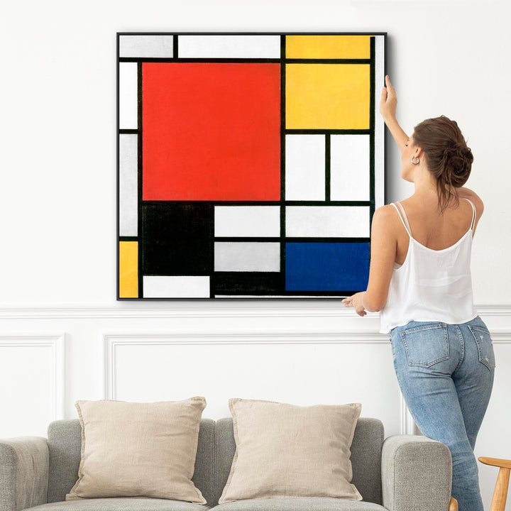 Piet Mondrian Framed Artwork Print on Canvas Composition Red Yellow Blue Black - FFs-2605-B-XL