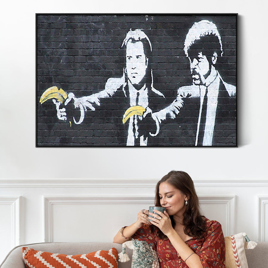 Large Banksy Framed Canvas Art Print - Pulp Fiction