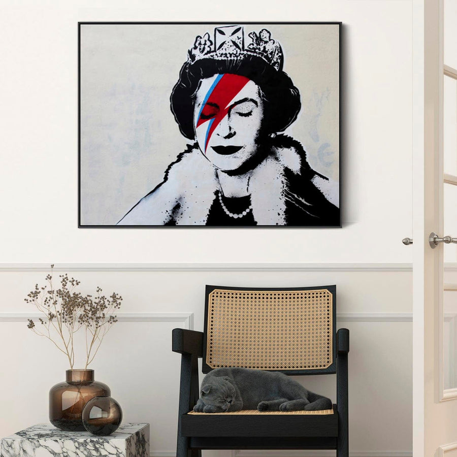 Large Banksy Framed Canvas Art Print - Queen Ziggy - Still Sane