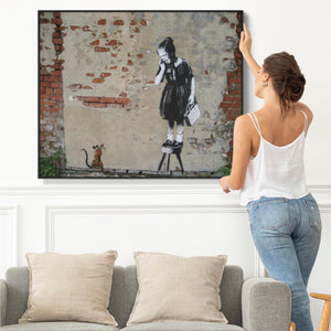 Large Banksy Framed Canvas Art Print - Rat Girl